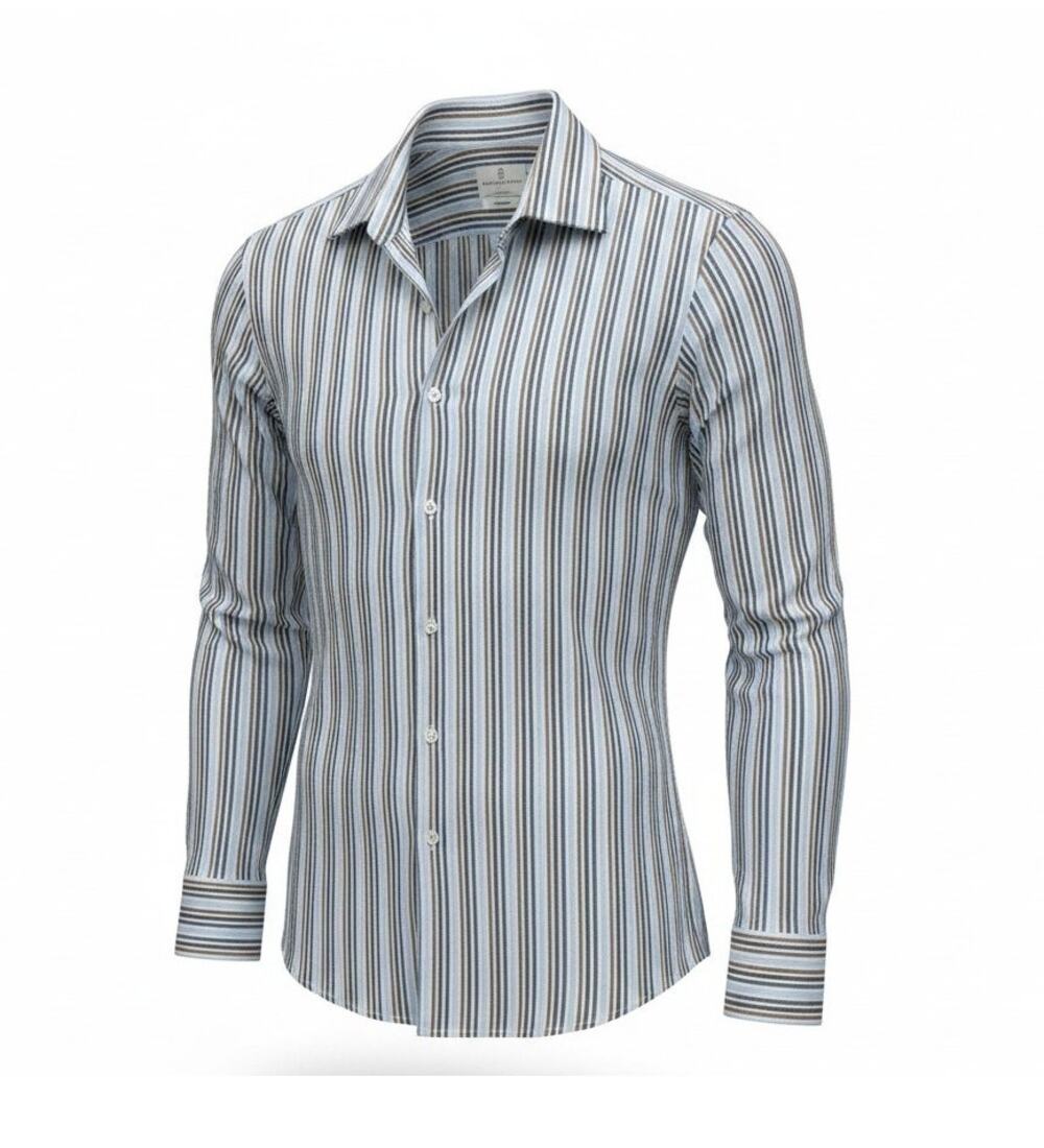 Emanuel Berg Men's Size L Modern Fit Button-Up Seersucker Striped Shirt